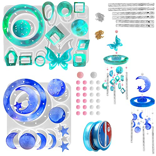 FineGood Juego de 2 Moldes de Resina para Campanillas de Viento - Silicona Epoxi para Regalo de Mujer y Decoración del Hogar