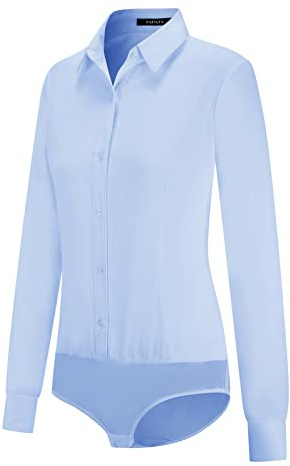 Tapata Body da Donna Camicetta abbottonata Monopezzo a Maniche Lunghe Camicia da Lavoro da Ufficio Tinta Unita Top Casual, Light Blue, XX-Large