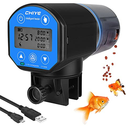 Eyein Futterautomat Aquarium, 700mAh USB aufladbar 200ml Große Kapazität Automatische Futterspender Fische mit Zeitanzeige, Feuchtigkeitsgeschützt Fischfutterspender für Aquarium, Fischtank