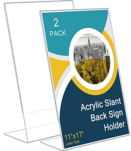 2 Stück 27,9 x 43,2 cm Acryl Schilderhalter Acryl Schräge Rückseite Schild Halter Display Ständer Transparent Flyer Halter Kunststoff Dokument Display für Arbeiter Lehrer Büro Schule Zuhause Menü
