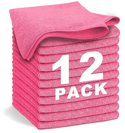 WEAWE Chiffon Microfibre 12 pièces Doux, Absorbants, Réutilisables et Non Pelucheux (33x33 cm) pour Le Lavette Nettoyant Microfibre Menage de la Maison et de la Voiture (Rouge)