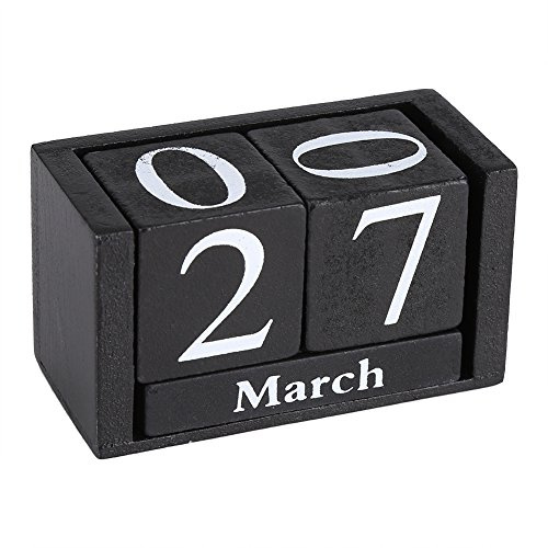 Ewiger Kalender, Dauerkalender Holz, Holzblock-Kalender, Vintage-Holzkalender, Vintage Holz Kalender Desktop Holz Block Monat Datum Anzeige Home Büro Dekoration (Schwarz)