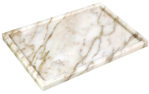 100% Natural Marble Serving Tray Luxury Marble Storage Tray for Home Decor Stone Tray for Bathroom/Kitchen/Vanity/Dresser,Plate Holder for Tissues, Candles, Towel