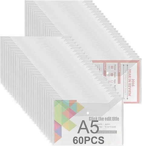 ASelected 60 Stück Dokumentenmappe mit Druckknopf Dokumententasche Transparent Sichttasche Sammelmappe Druckknopf für Organizer Dokumente (Transparent, 60Stk-A5)