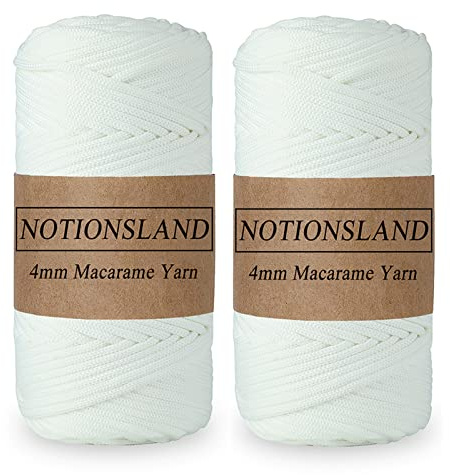 NOTIONSLAND 2-teilige 4MM Polyester Garn, Makrame Garn, Polyester geflochtene Schnur, Polyester Garn für Häkelkorb, Taschen, DIY Handwerk, Wohndekoration-Weiße Farbe