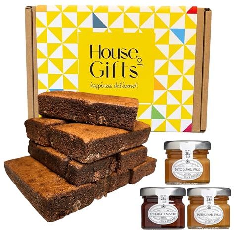 Chocolate Brownie Gift Box by Post | 8 Hand Baked Brownies with Unique Preserves Spreads Including 2x Salted Caramel & Chocolate