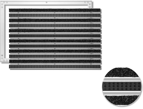 SWmat Eingangsmatte für Innen & Außen mit Bürste & Rips I Alu Türmatte in Fliesen I Einbau Fußmatte im Boden versenkt mit Rahmen Anthrazit 150 x 100 cm