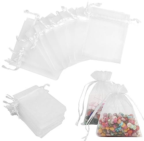 Svalor 120 Stück Organzasäckchen, Organza Säckchen 7x9cm, Organzabeutel Weiß mit Kordelzug, Geschenkbeutel Organza, für Hochzeit, Festival Süßigkeiten Party(Weiß)