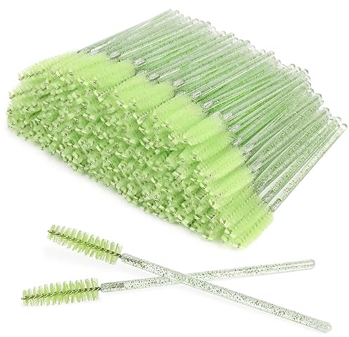 XPP Disposable Eyelash Brushes,100PCS Eye Brow Spoolie Castor Oil Brush Mascara Wands Cosmetic Makeup Tools (Crystal Green)
