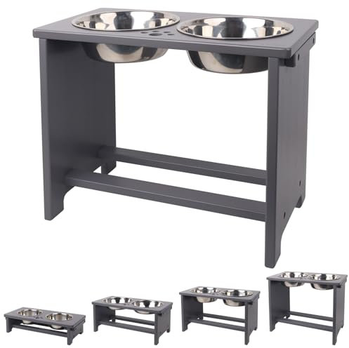 Raised Dog Bowls for Large Dogs, Dog Bowls With Stand Non-Spill, Dog Raised Food Bowls with 2 Stainless Steel Bowls by Nothing burger(Grey)