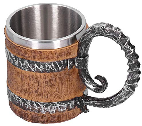 Wikinger Vintage Bierkrug, Fass-Bierkrug aus Kunstharz, Edelstahl-Holzbecher, Bierkrug, Geschenk für Männer, Bierkrug
