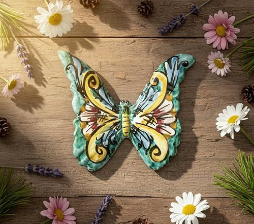 Mondocreazioni Farfalla in ceramica siciliana di caltagirone realizzata e decorata totalmente a mano (15 CM, 03)