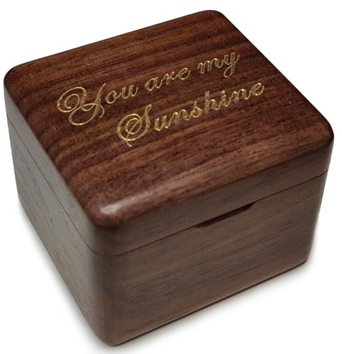 Natural Solid Wood Laser Engraved You are My Sunshine Music Box, Mini Photo Frame Musical Box, Tune of You are My Sunshine. (Walnut Wood)
