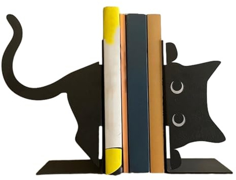 Buchstützen aus Metall, niedliche Katzen-Buchstützen für schwere Bücher, Metall kreative schwarze Buchstützen, Katzenförmige Buchstützen für Regaldekoration, kreative Metall-Katzen-Buchstützen,
