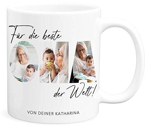 Beste Oma Tasse personalisiert mit Foto & Text als Geschenk zum Muttertag | Personalisiert, hochwertige Keramik, spülmaschinen- & mikrowellengeeignet, Geschenk zum Muttertag, Fototasse