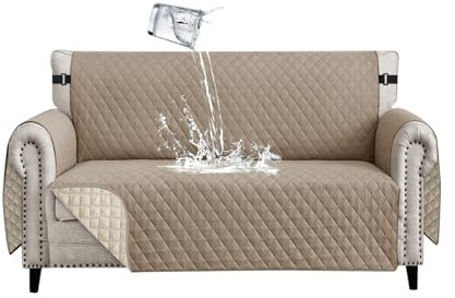Lydevo Sofa Überzug 2 Sitzer wasserdichte rutschfest Sofabezug Mit Armlehnen Couchbezug Sofaüberwurf Kratzfest Reversible Gesteppte Schonbezug für Haustier Katzen Hunde,Khakifarbe