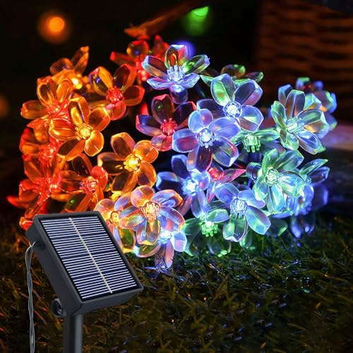 Ninonly Solar Lichterkette Aussen, 14m 120 LED Kirschblüten Lichterkette Gartendeko für Draußen, 8 Modi Solarlichterkette Außen Wetterfest, Solarlampen Deko für Hochzeit Balkon Weihnachten