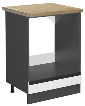 Vicco Herdumbauschrank R-Line, Herdschrank, Weiß/Anthrazit, 60 cm, AP Eiche