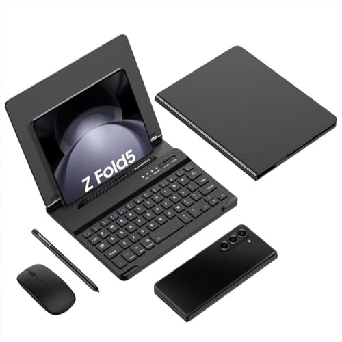 para Samsung Galaxy Z Fold 6 5 4 3 2 Set de Teclado, ratón y bolígrafo con Soporte para teléfono Funda metálica Plegable con bolígrafo Combo de Teclado y ratón inalámbricos para Oficina (Black)