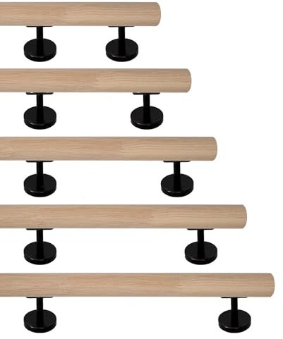 TIBU Eiche Holz Handlauf keilgezinkt unbehandelt Geländer 0,3m - 6m, Länge 200 cm und 2 Edelstahl Halter Schwarz