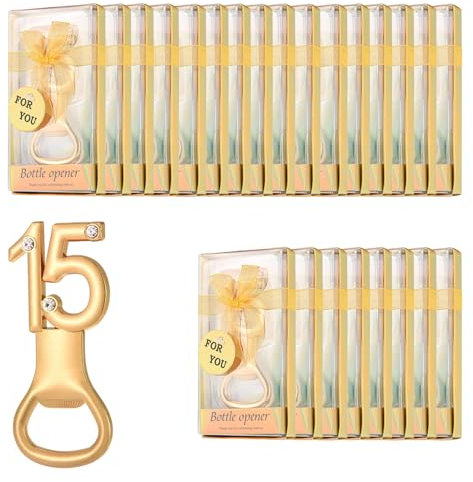 RXMORI Apribottiglie Oro del 15°, Apribottiglie con Chiave, Kit di Souvenir per gli Ospiti, Bomboniera per Matrimonio, Bomboniere per Il 15° Compleanno (24 pezzi)