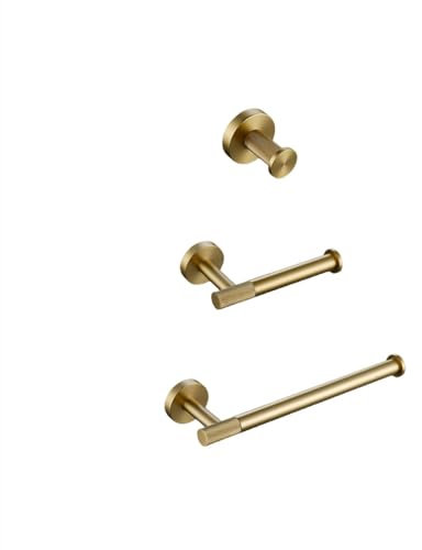 handtuchständer Badezimmer-Zubehör-Set gebürstetes Gold geriffeltes Messing Set mit Handtuchstange Ring Bademantelhaken Papierhalter Handtuchring Toilettenbürste modernes Badezimmerregal (Hp