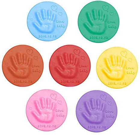 Baby Handabdruck Fußabdruck Andenken Kit, DIY Babypflege Hand Fuß Stempelkissen Handabdruck Fingerabdruck Weicher Ton Flauschiger Schaumstoff Zubehör Kinder (7 Farben)