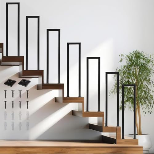 Stair Railing Indoor, U-Shaped Stair Rail, Optional Height 35-110cm, Exterior Railing Stairs, Handrails for Outdoor Steps, for Stairs, Garden, House Entrance, Backyard, Balcony (U-Black, 35 cm)