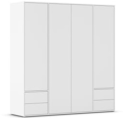 Rauch Möbel NABILA, Kleiderschrank, Farbe Weiß, Breite 187 cm | Schrank, Mehrzweckschrank, 4-türig, 4 Schubladen, Push-to-open, Zubehör Basic, für Schlafzimmer, Kinderzimmer, Garderobe