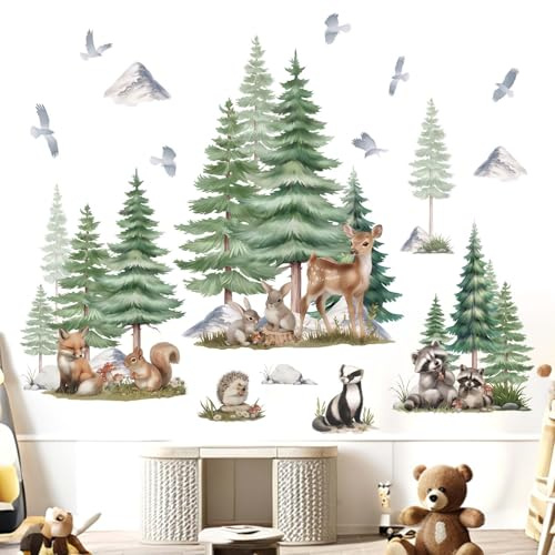 Waldland Tiere Wandaufkleber für Kind Wandtattoo: Großer Wald Baum Bär Hirsch Fuchs Wandabziehbilder - Wandsticker Kind Produkte Alter 1-12 Jahre