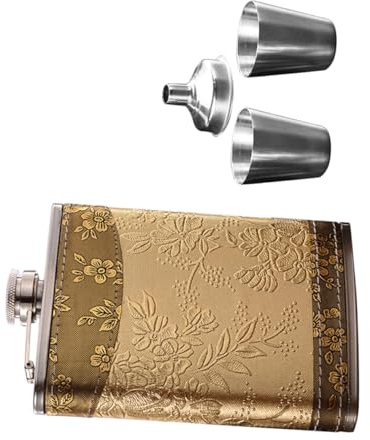OKUMEYR Flasque De Poche En Acier Inoxydable 180 Ml Avec Couvercle Anti-fuite, Motif Jaune Rétro, Bouteille De Whisky Portable Pour Randonnée, Voyage Et Chasse, Ensemble Présent Hommes Et Femmes