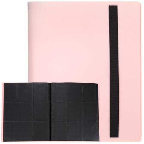 sourcing map 9 Pocket Trading Card Binder, PU Cover Card Collection Binder 360 Side Loading Card Binder Card Album Folder for TCG, Game Cards, Sports Cards(Pink)