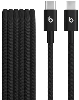 Beats USB-C vers USB-C Câble tissé, charge rapide, durable/anti-nœuds, chargeur compatible pour les appareils Apple et Android (1,5 m) - Noir intense
