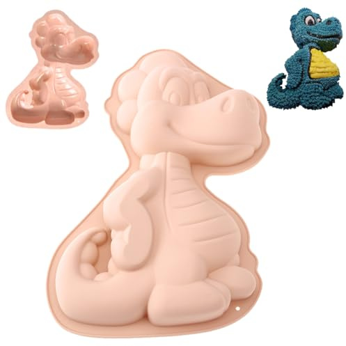 Eryndis Kuchenform Dinosaurier 3D Silikon – Dino Backform für Kindergeburtstag & Mottoparty, Wiederverwendbare Dinosaurier-Kuchenform aus Silikon, Rosa