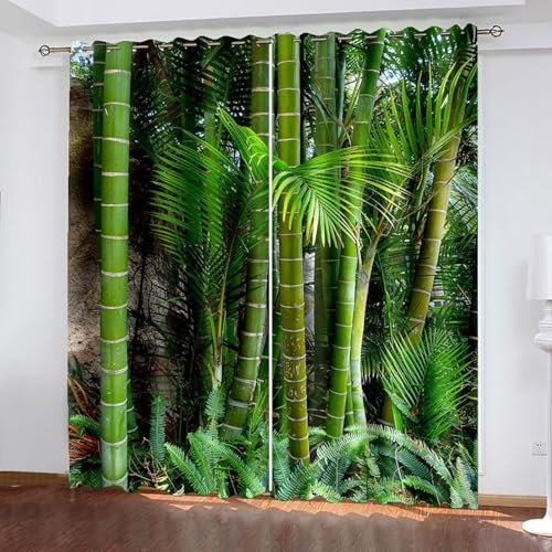 Lirzxin Lichtdichte Vorhänge 244 cm Lang, Blickdichte Gardinen mit Ösen 2er Set Grün Bäume und Blätter Landschaft Vorhang für Kinderzimmer Wohnzimmer Schlafzimmer, 244x244 cm(BxH)
