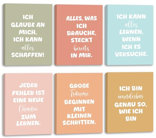 KAIRNE 3 Stück Inspirierende Zitate Leinwandbilder Kinderzimmer Boho Bunt