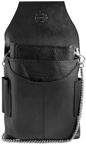 LEONARDO VERRELLI Kellner Geldbörse aus Leder, Kellner Börse, Geldbeutel, Taxi, Service für Damen Herren Portemonnaie mit oder ohne Holster, Steck-Tasche, mit Kette und großem Münzfach schwarz