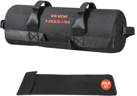 VEVOR Workout Sandbag, Heavy Duty Workout Power Bags with Handles, 5-25 lbs Adjustable Slam Bag for Fitness Strength Weight Training Cross-Training, Home Gym Exercise, Black (Unfilled)