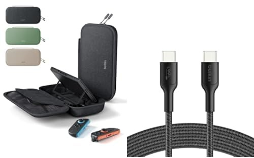Belkin Gaming Nintendo Switch 2 Charger Case with Removable 10,000mAh Power Bank + Gaming USB-C to USB-C Cable 60W (6.6ft), Braided Type C Charger