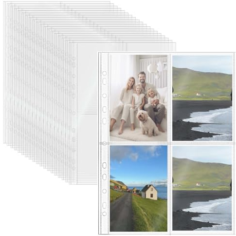 Mogoostry A4 Clear Sheet Protectors 4 Pocket Top Open 11-Hole Binder Sleeve