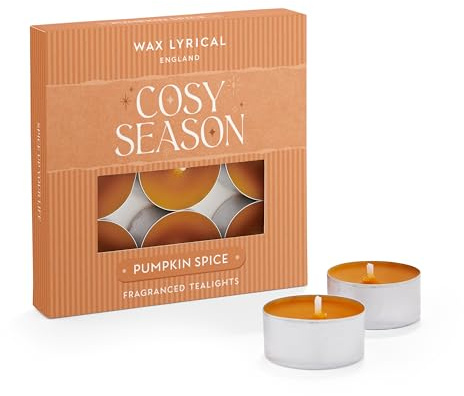 Wax Lyrical Pumpkin Spice Tealights | Comforting Autumnal Aroma | Sweet & Spiced Notes | Box of 9 Tealight Candles