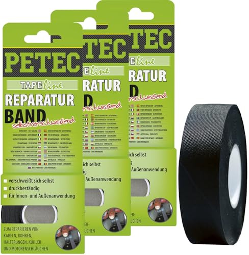 PETEC 3x 94905 Klebeband | 3x 5 Meter 94905, PETEC Power Band, Reparaturband selbstverschweißend