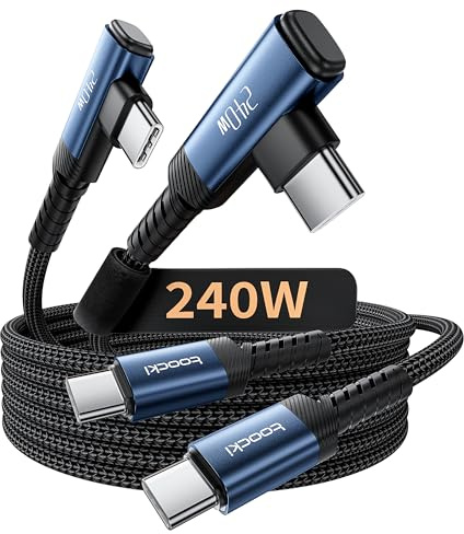toocki 240W Câble USB C vers USB C 2M [2 Pièces] Rapide Angle Coudé, Bleu
