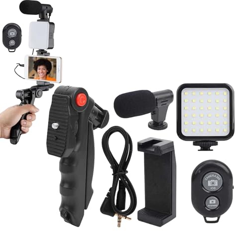 PARENCE.- Kit completo di vlogging per smartphone - treppiede regolabile, microfono direzionale, illuminazione a LED, telecomando Bluetooth, supporto universale - registrazione video, streaming