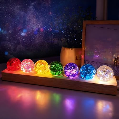 XJJAUGKLY LED Kristallkugel Nachtlicht 7 Farben, 40 mm mit Holz Sockel | 3D Kristallkugellampe, Beruhigende Dekoration für Wohnzimmer, Schlafzimmer & Meditation