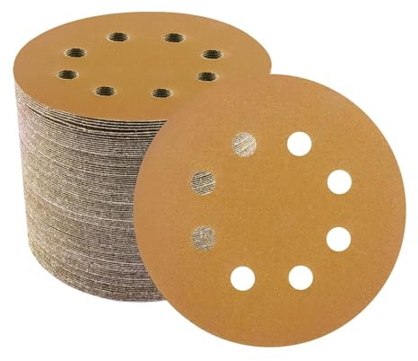 Vesagrin 100 Stück Schleifpapier 125mm Klett 80 Körnung, Profi Gold Rund 8 Loch Schleifscheiben für Exzenterschleifer,Für Holz Metall und Farbe