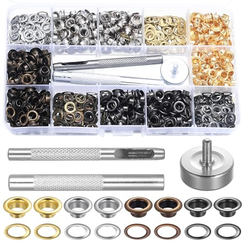 runxsam 720 pcs ojales metálicos 5 mm, 4 colores + 3 alicates | 4 colores; 5 mm; para ropa, lonas, tiendas y telas; ideal manualidades; incluye 3 alicates; fácil de usar.