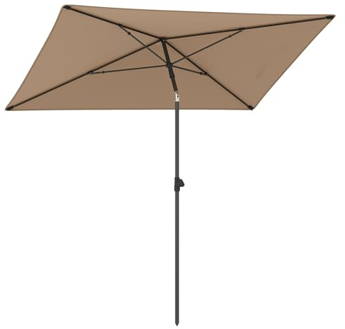 COSTWAY Sombrilla Terraza Exterior, Parasol Rectangular Exterior 213 x 140 cm con Inclinación 30° por Botón, Bolsa de Transporte, Sombrilla Plegable para Patio Jardín Terraza Playa (Café)