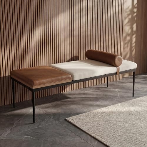Ya-Home Banco Pie de Cama Daybed de Chenille 140x55x47 cm, Marrón