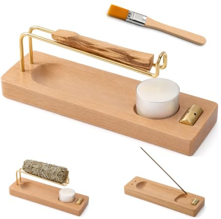 Cyiecweu 3 in 1 Räucherstäbchenhalter, Abnehmbar Räucherstäbchen Halter mit Pinsel, Incense Holder für jedes Räucherwerk, Palo Santo, Salbei Räuchern und Kerzenhalter, Home Decor, Meditation und Yoga